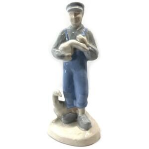 Vintage Holland Mold Blue & White Dutch Boy with Goose Country Living Decor 8.5”